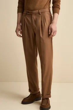 Pantalone Straight in Misto Lana con Pinces e Risvolto - CAPPUCCINO