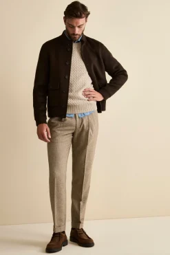Pantalone Straight Spigato in Misto Lana con Risvolto - NOCCIOLA MELANGE