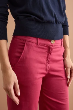 Pantalone Twill Gamba Larga in Misto Cotone - BORDEAUX