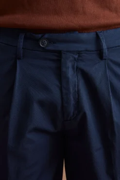 Pantalone Wide Fit in Misto Lino con Pinces - BLU