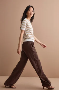 Pantalone Wide Leg con Elastico in Vita - MARRONE