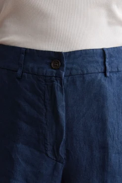 Pantalone Wide Leg in Lino - NAVY