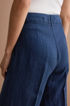 Pantalone Wide Leg in Lino - NAVY