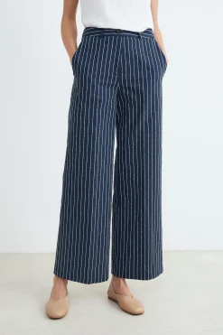 Pantaloni a palazzo gessati - RIGATO BLU/BEIGE