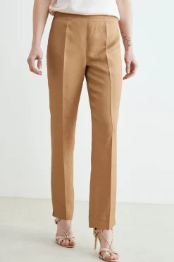 Pantaloni slim misto lino - KAKI