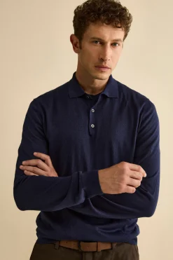 Polo con Bottoni in Seta e Cashmere - BLU NOTTE