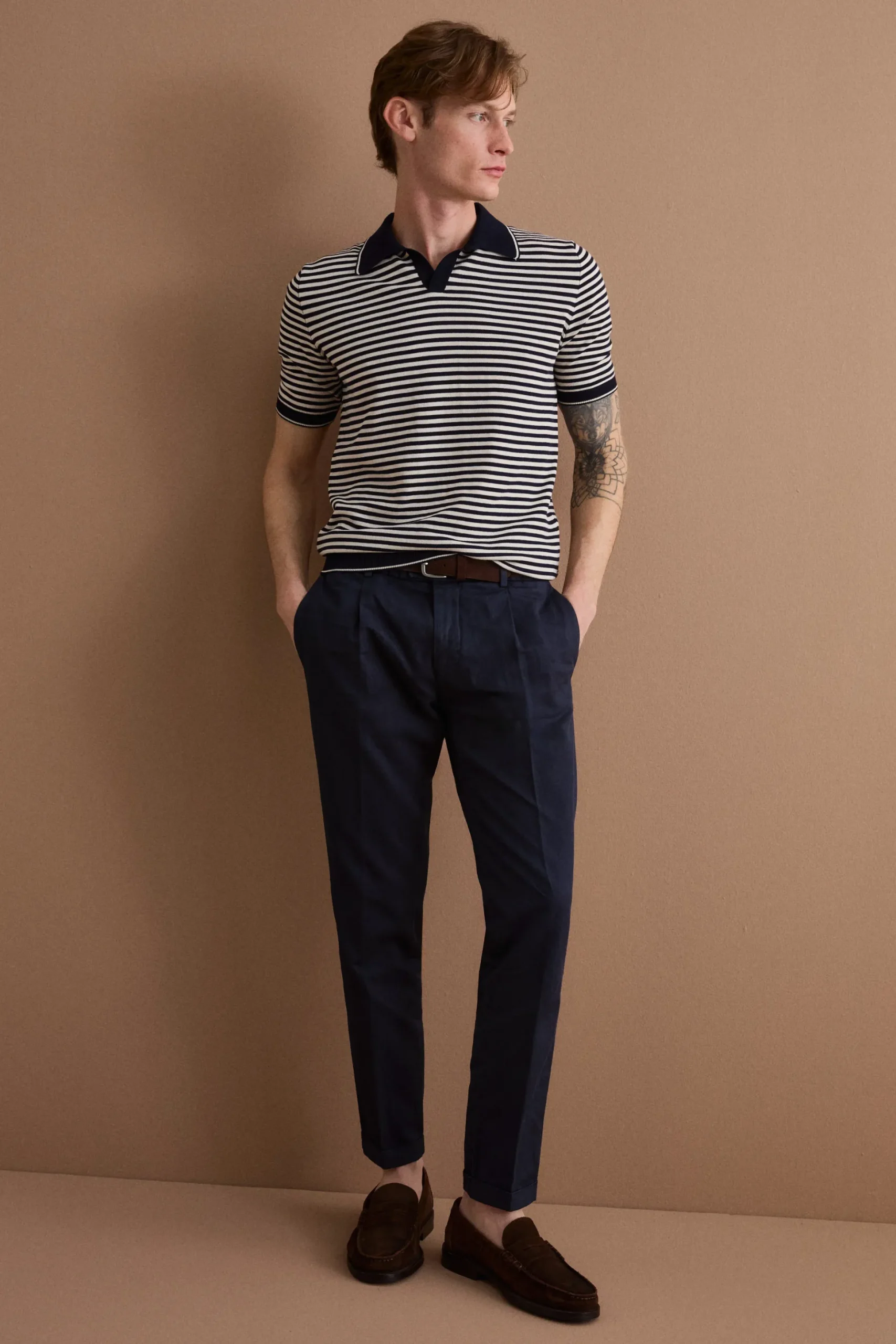 Polo Derby a Righe in Cotone Dry - BLU/PANNA