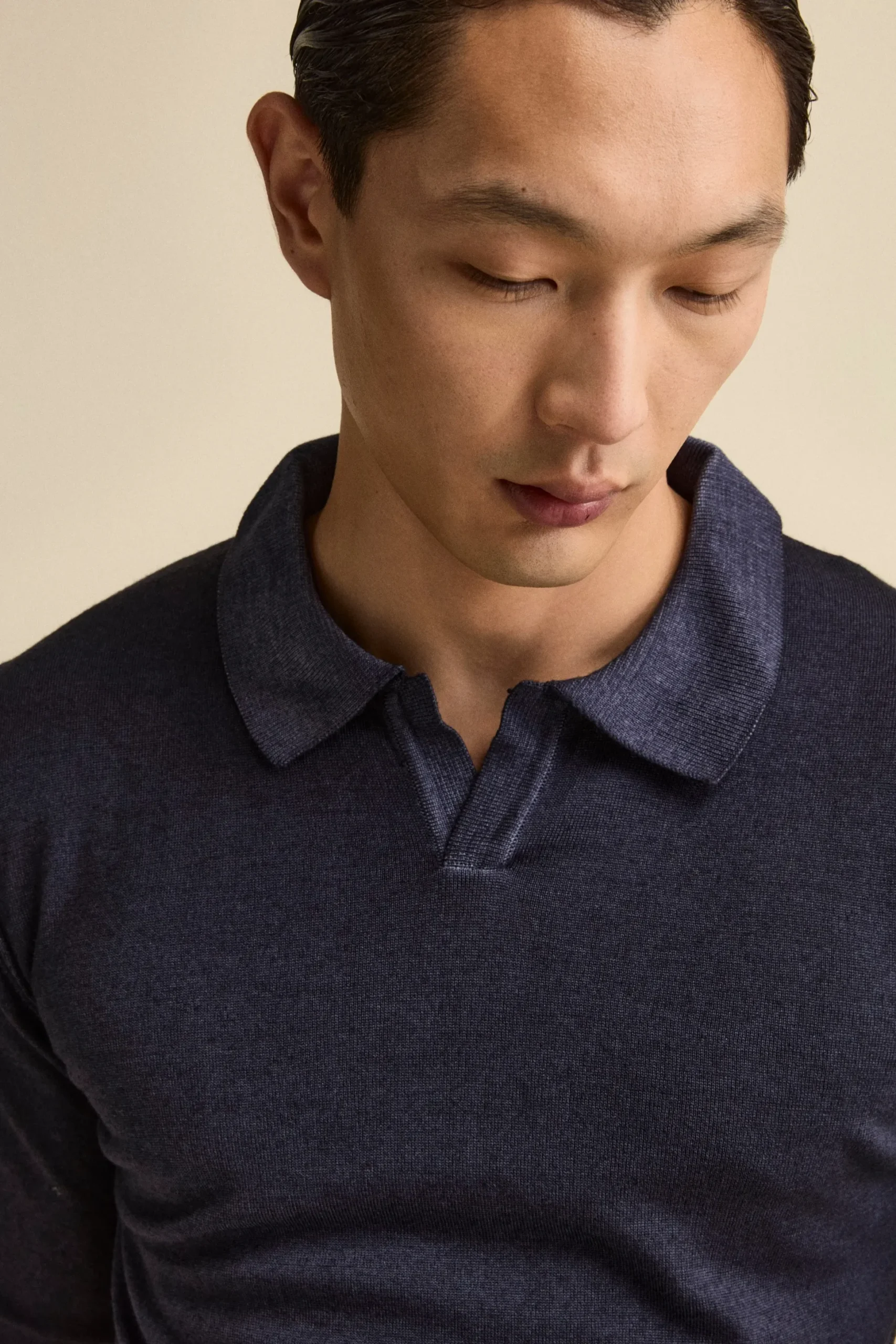 Polo derby in lana merino - BLU MARINE