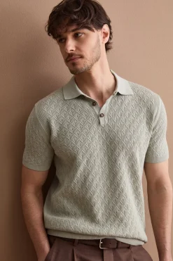 Polo Uomo Lavorata in Cotone Crêpe - LATTE