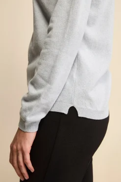 Pullover scollo a V in seta e cashmere - AZZURRO