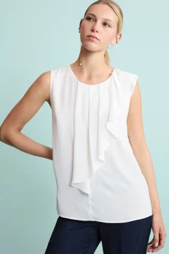 Top Elegante con Volant in Misto Seta - PANNA