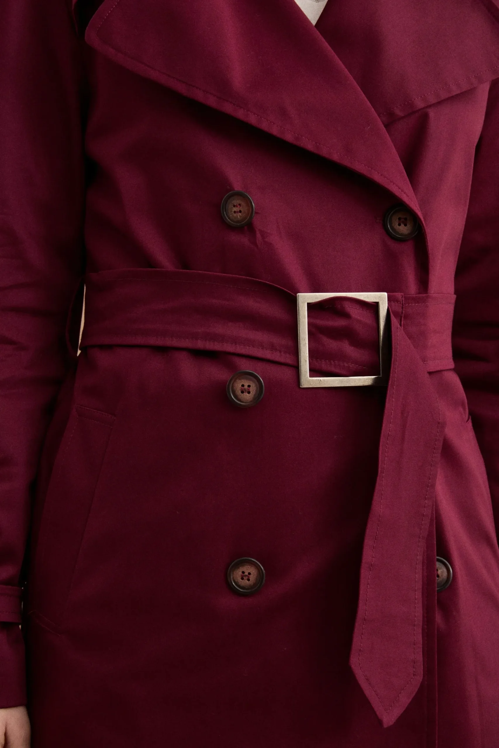 Trench Lungo Doppiopetto Foderato con Cintura - BORDEAUX