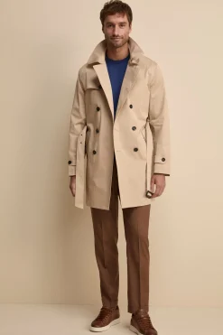 Trench midi doppiopetto con cintura - BEIGE