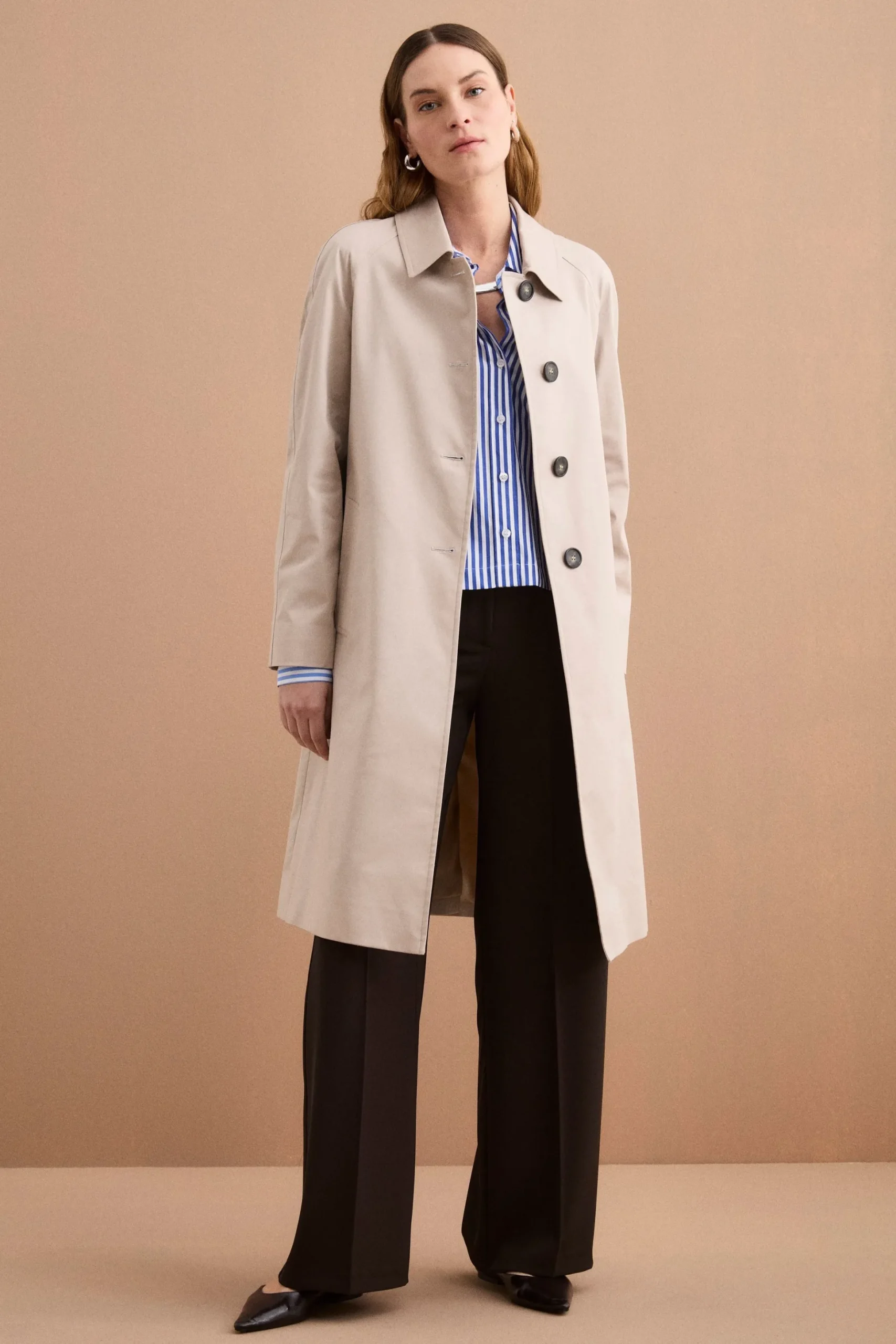 Trench Monopetto Foderato con Collo a Camicia - BEIGE
