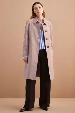 Trench Monopetto Foderato con Collo a Camicia - SABBIA