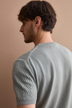 T-Shirt a Rombi in Cotone Crêpe - GRIGIO CHIARO